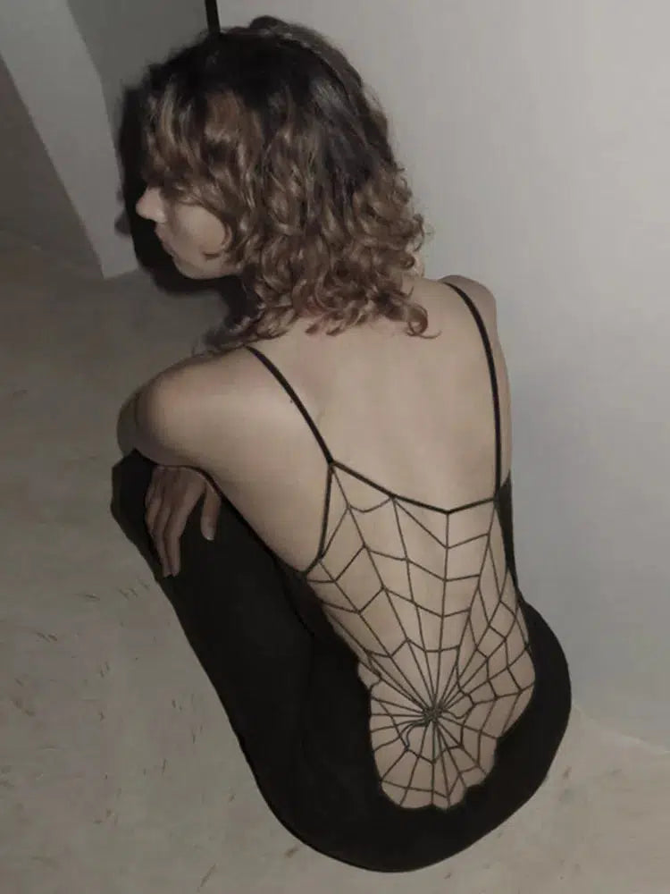 Gothic Sexy Brown Spider Web Dress