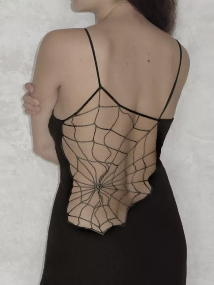 Gothic Sexy Black Spider Web Dress