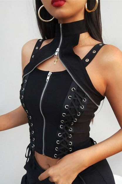 Halter Zipped Up Crop Top