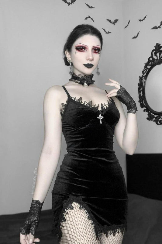 Mini Black Dress Velvet Gothic Style