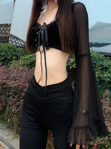 Dark Gothic Women'S Wide-Sleeved Crop Short Top
