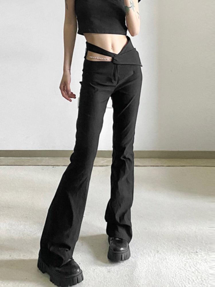 Women Elastic Knit Flared Trousers