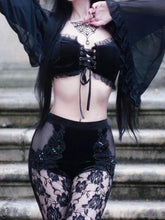 Load image into Gallery viewer, Dark Gothic Women&#39;S Wide-Sleeved Crop Short Top
