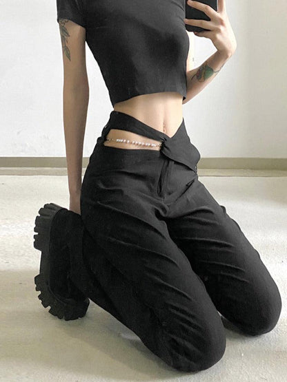 Women Elastic Knit Flared Trousers