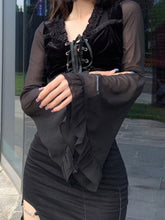 Load image into Gallery viewer, Dark Gothic Women&#39;S Wide-Sleeved Crop Short Top
