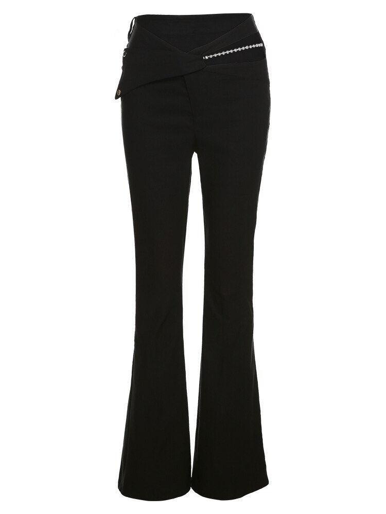 Women Elastic Knit Flared Trousers