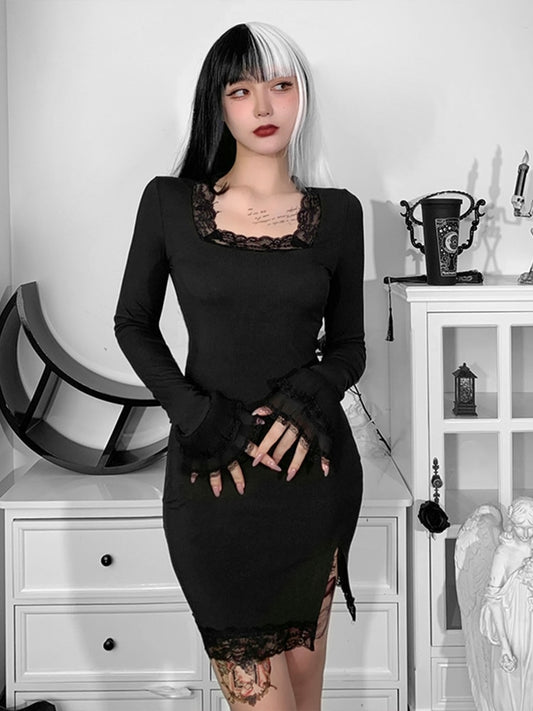 Goth Sexy Lace Trim Dress