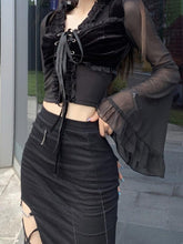 Load image into Gallery viewer, Dark Gothic Women&#39;S Wide-Sleeved Crop Short Top
