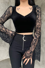 Load image into Gallery viewer, Summer Night Velvet Long Sleeve Lace Top - Vellarmi
