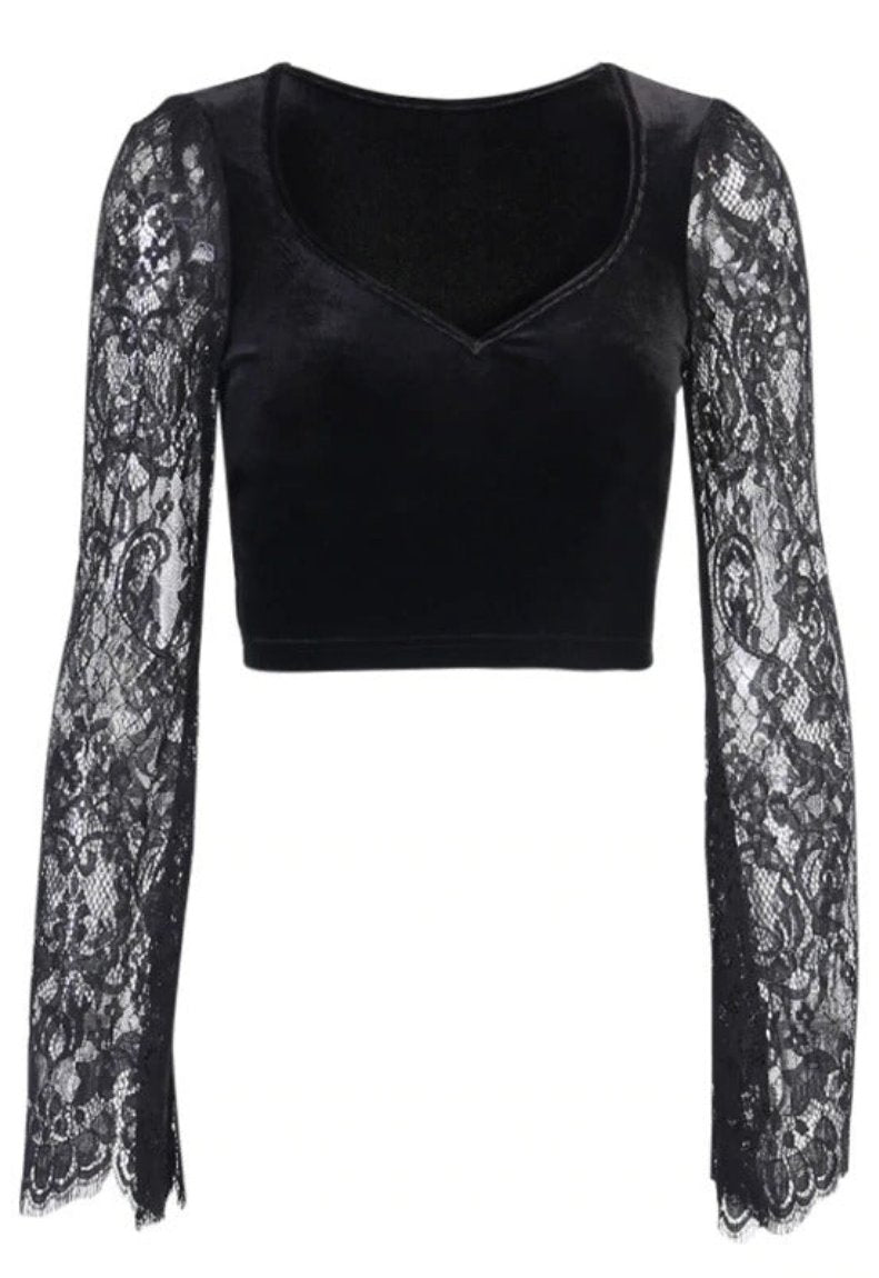 Summer Night Velvet Long Sleeve Lace Top - Vellarmi