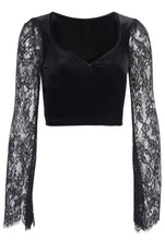 Load image into Gallery viewer, Summer Night Velvet Long Sleeve Lace Top - Vellarmi

