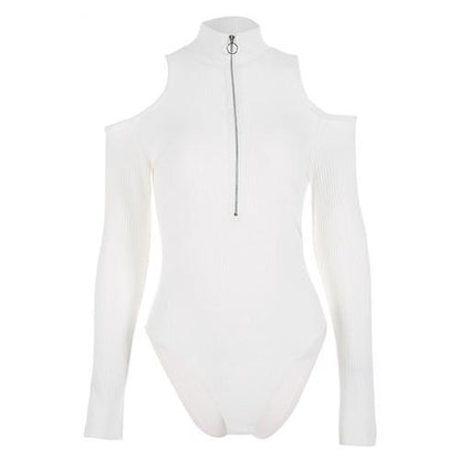 Women Black Long Sleeve Sexy Bodysuit - Vellarmi