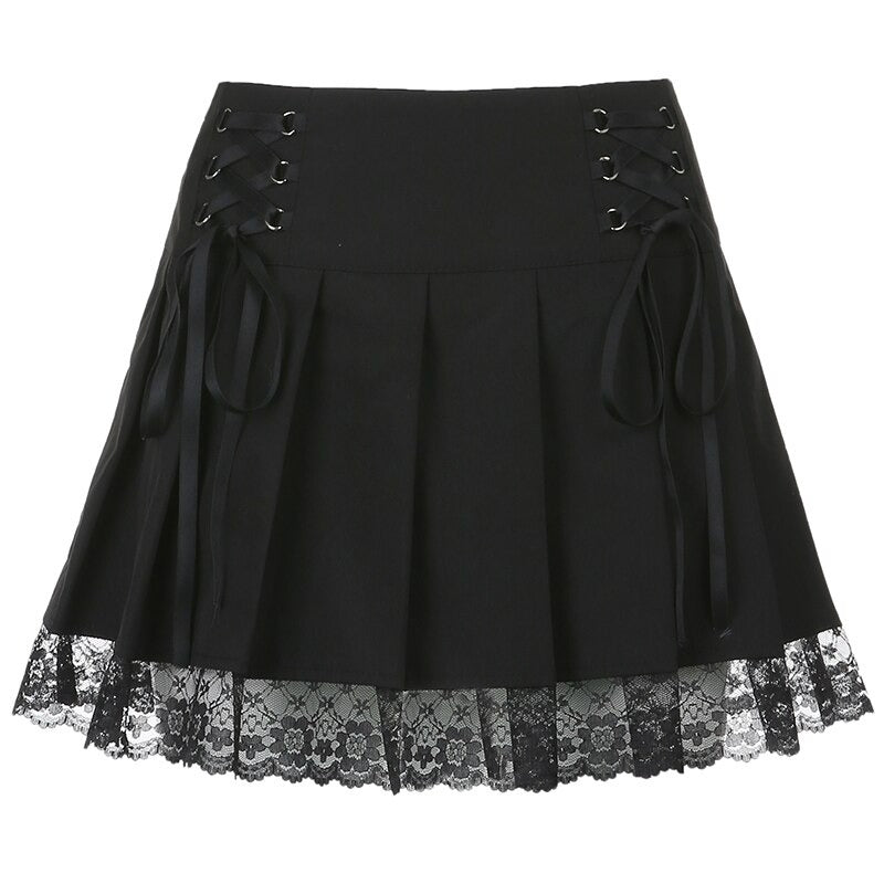 Cute Black Lace Mini Skirt - Vellarmi