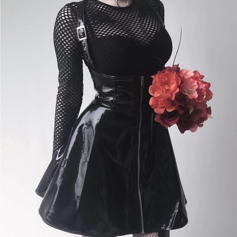 High Waist Suspender Gothic Skirt - Vellarmi