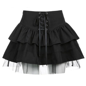 Dark Gothic Lace Up Skirt - Vellarmi