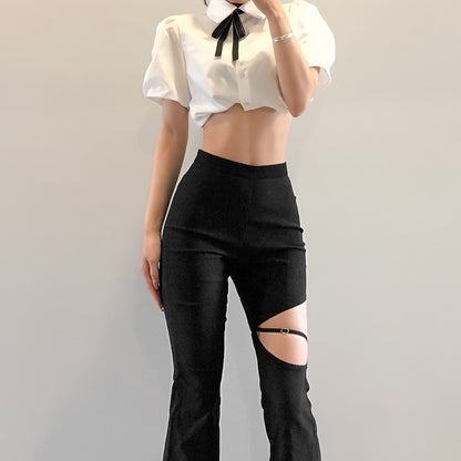 Hollow Out Flare Trousers