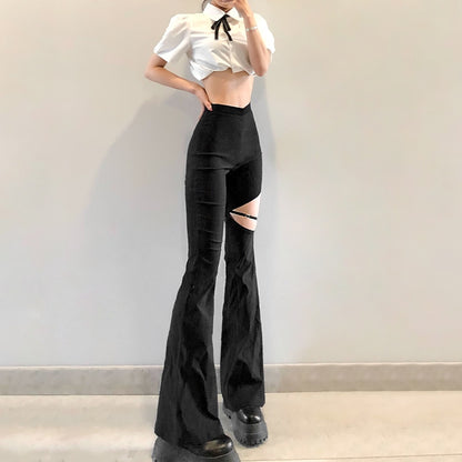 Hollow Out Flare Trousers