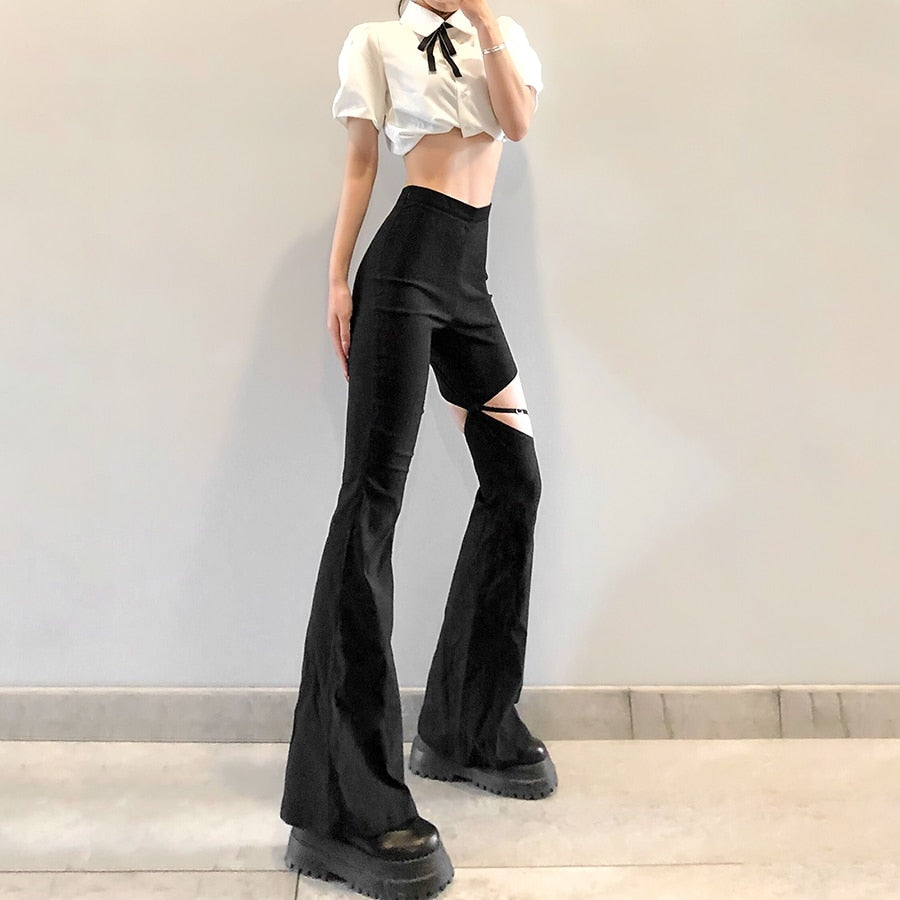 Hollow Out Flare Trousers