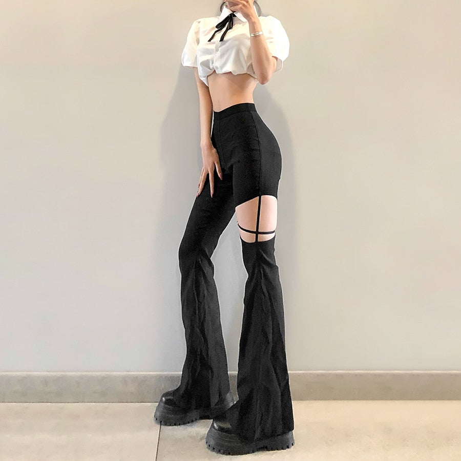 Hollow Out Flare Trousers