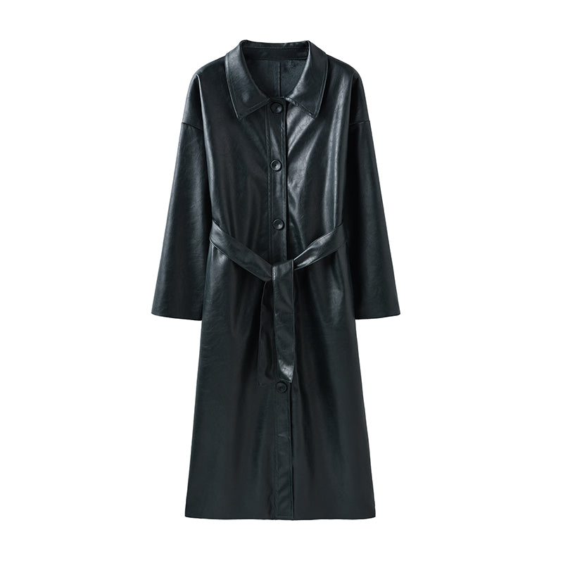 Secret Power Long Pu Leather Jacket