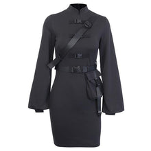 Load image into Gallery viewer, Punk Goth Harajuku Style Mini Long Sleeve Black Streetwear Dress - Vellarmi
