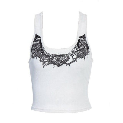 Women Bat Print Top Square Neck Goth Punk Style - Vellarmi